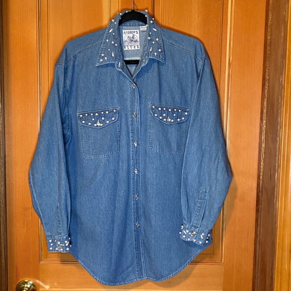 Andrew’s Blues Beaded denim shirt